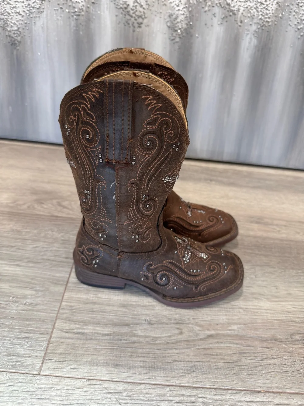 Roper Brown Girls' Western Boots with Rhinestones